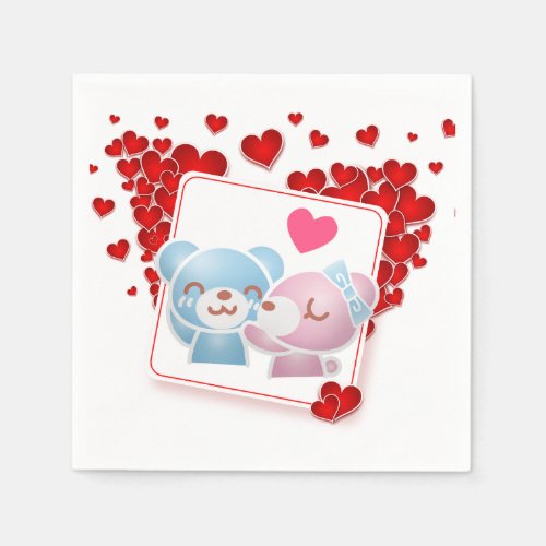 Kissing bears with Love Hearts All Around Napkins