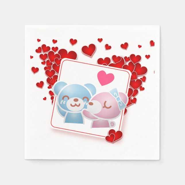 Kissing bears with Love Hearts All Around Napkins (Front)