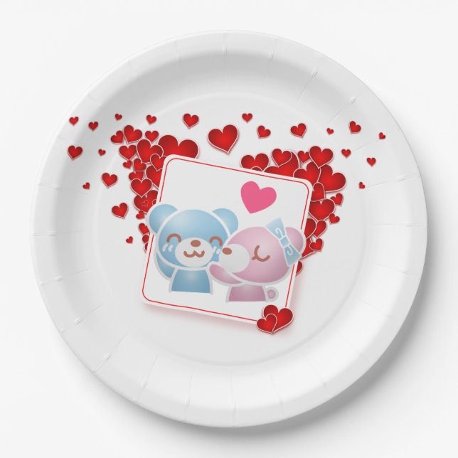 Kissing bears with Love Hearts All Around Paper Plates (Front)
