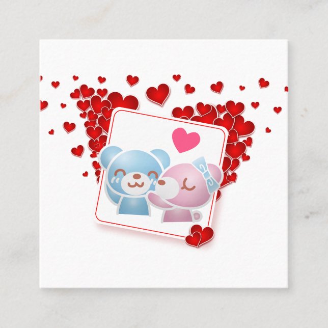 Kissing bears with Love Hearts All Around Square Business Card (Front)