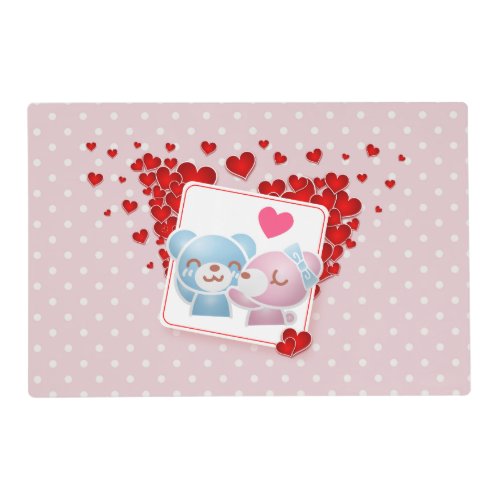 Kissing bears with Red Love Hearts All Around Placemat