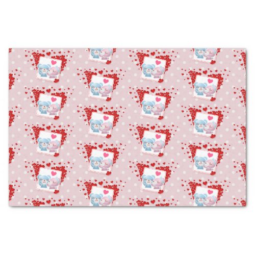 Kissing bears with Red Love Hearts All Around Tissue Paper