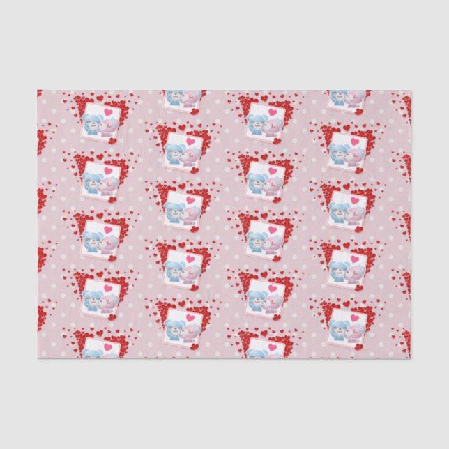 Kissing bears with Red Love Hearts All Around Tissue Paper (Front)