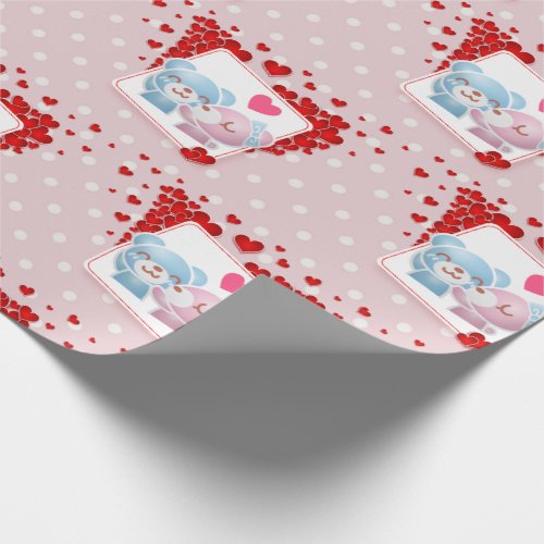 Kissing bears with Red Love Hearts All Around Wrapping Paper