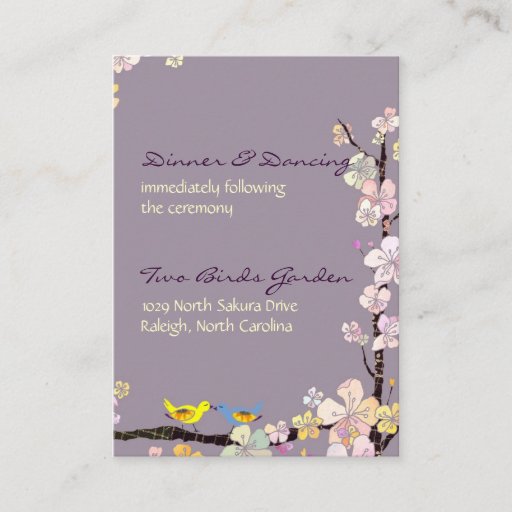 Customizable Kissing Birds Wedding Reception Inserts (3.5x2.5) Business Card Template