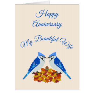 Kissing Blue Jays Fall Custom Wedding Anniversary Card