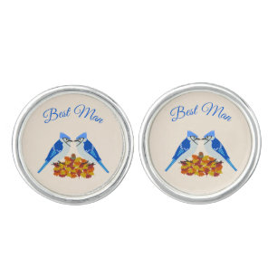 Kissing Blue Jays Fall Wedding Custom Best Man Cufflinks