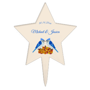 Kissing Blue Jays Fall Wedding Custom Cake Topper