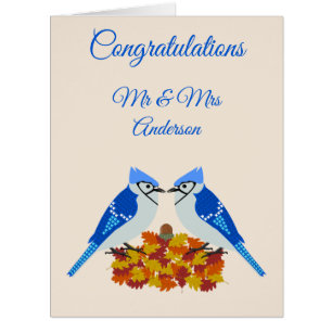 Kissing Blue Jays Fall Wedding Custom Cards