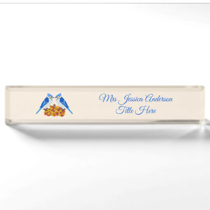 Kissing Blue Jays Fall Wedding Custom Desk Name Plate