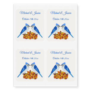 Kissing Blue Jays Fall Wedding Custom Temporary Tattoos