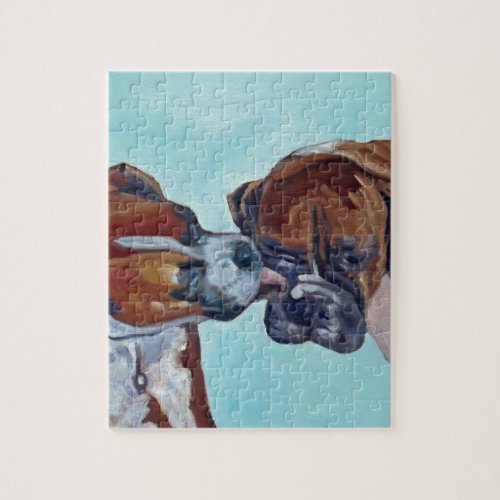 Kissing Boxer Dogs Art Portrait Jigsaw Puzzle