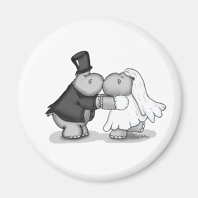 Kissing Bride and Groom Hippos - Personalize Magnet (Front)