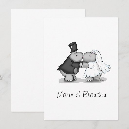 Kissing Bride & Groom Hippos Personalize (Front/Back)
