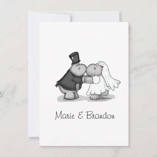 Kissing Bride & Groom Hippos Personalize (Front)
