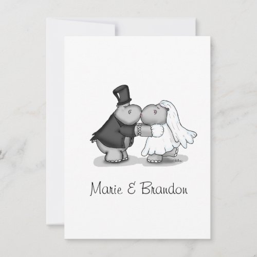 Kissing Bride &amp; Groom Hippos Personalize Personalized Invitations