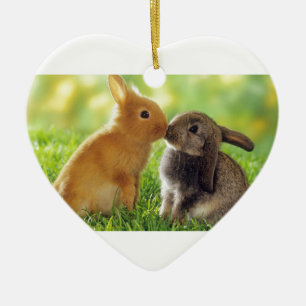 Kissing Bunnies Ceramic Ornament