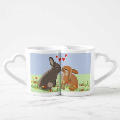 Kissing Bunnies Lovers Nesting Coffee Mug Set
