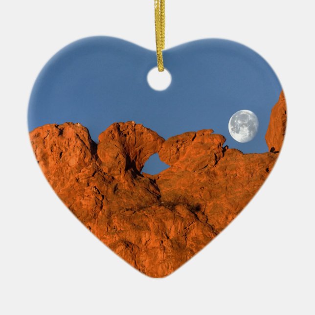 Kissing Camels Rock Formation with Full Moon Ceramic Ornament (Front)