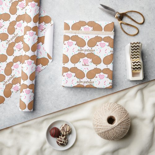 Kissing Capybara Personalized Wrapping Paper