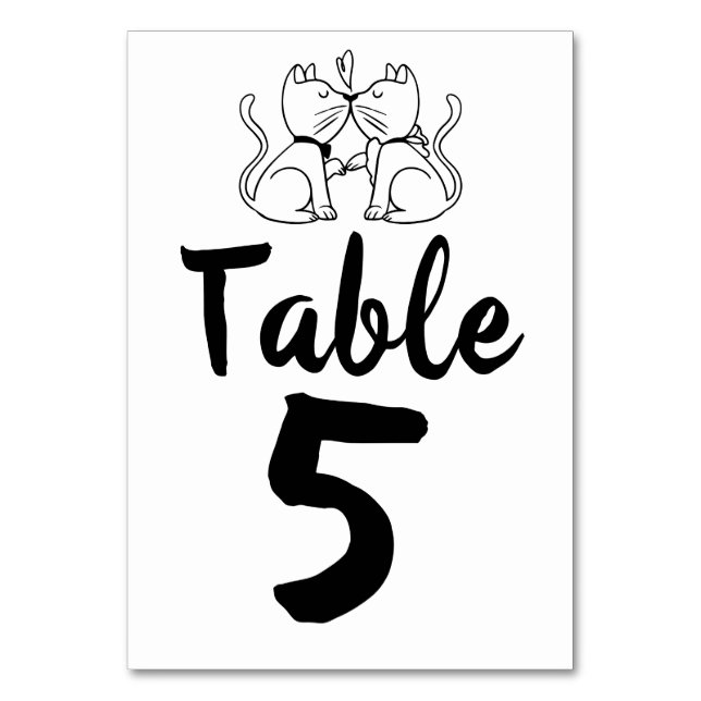 Kissing Cats Kitty Modern Black White Wedding   Table Number (Front)