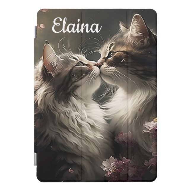 Kissing Cats with Flowers and Name iPad Pro Cover (Front)