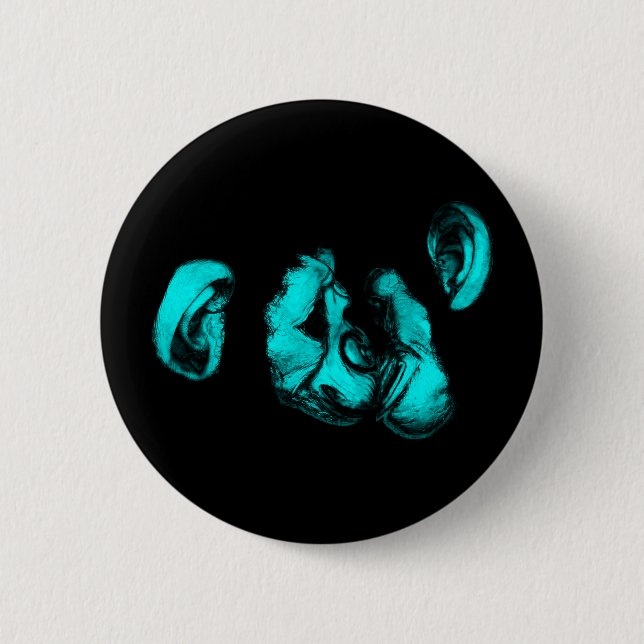 kissing chimps : neon turquoise pinback button (Front)