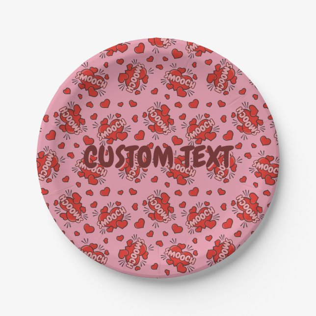 Kissing Comic Sound Effect Pattern Paper Plates (Front)