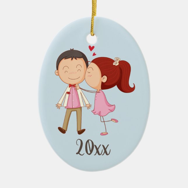 Kissing Couple Customizable Ceramic Ornament (Front)