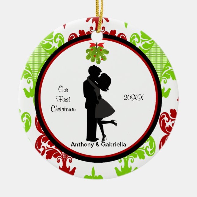 Kissing Couple First Christmas Together Ornament (Front)