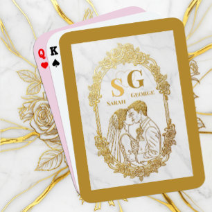 Kissing Couple, Gold Wedding, Frame, Initials Poker Cards