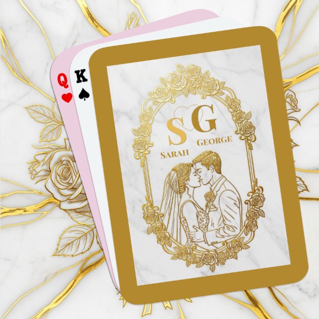 Kissing Couple, Gold Wedding, Frame, Initials Poker Cards (Creator Uploaded)