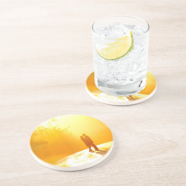 Kissing Couple in the Sunlight Sandstone Coaster (Side)