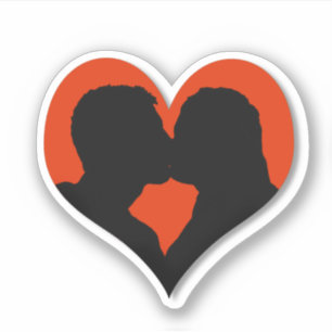 Kissing Couple Silhouette on Red Heart Sticker