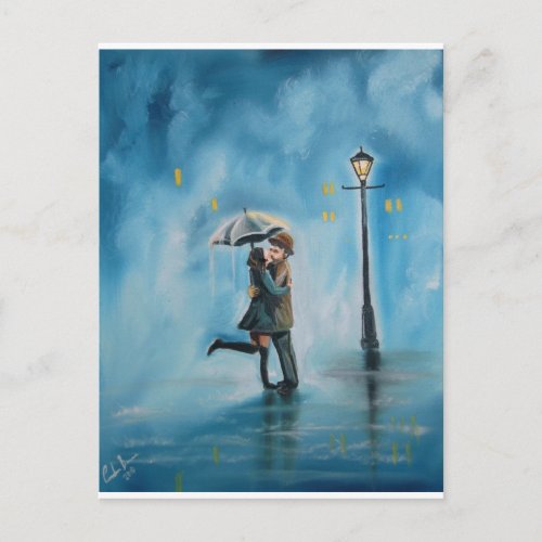 KISSING COUPLE UMBRELLA POSTCARD