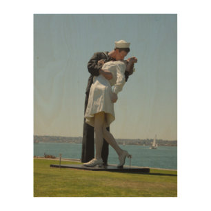 Kissing Couple "Unconditional Surrender Statue" Wood Wall Art