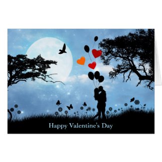 Kissing Couple With Heart Balloons Valentine Card