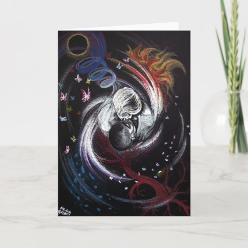 Kissing couple Yin Yang Love Surreal drawing art Card