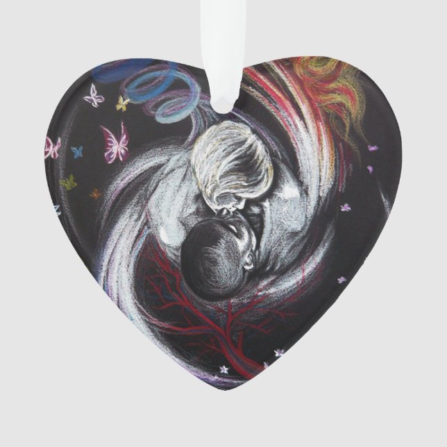 Kissing couple Yin Yang Love Surreal drawing art Ornament (Front)