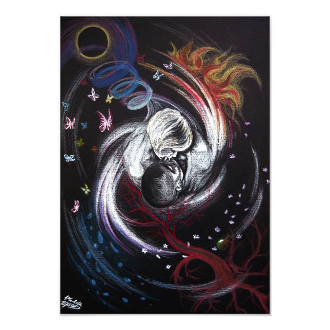 Kissing couple Yin Yang Love Surreal drawing art Photo Print (Front)