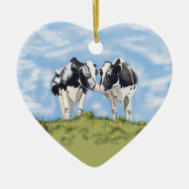 Kissing Cows  Ceramic Ornament (Front)