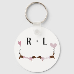 Kissing Dachshunds Sweet Dog Love Custom Name Keychain