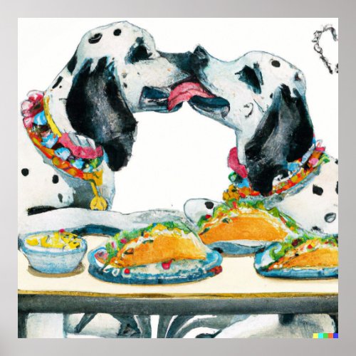 Kissing Dalmatian Dogs Eating Tacos Poster