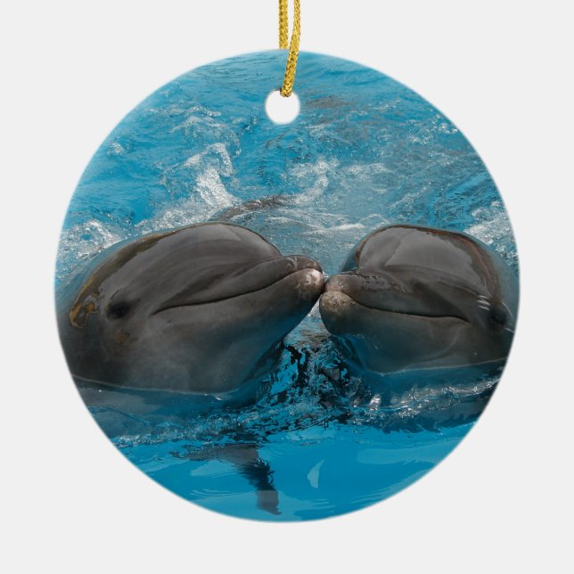 Kissing Dolphins Ceramic Ornament (Front)