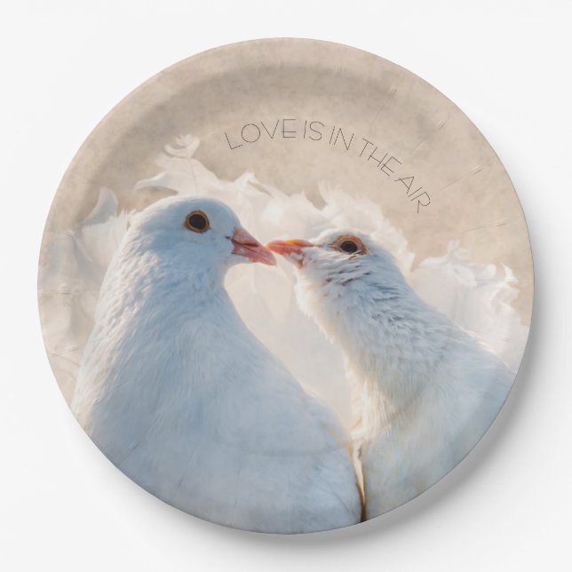 Kissing Doves - Love is in the air Paper Plates (Front)