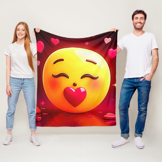 Kissing Emoji Blowing Hearts Fleece Blanket (In Situ)
