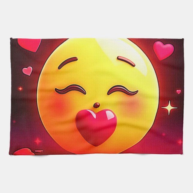 Kissing Emoji Blowing Hearts Kitchen Towel (Horizontal)