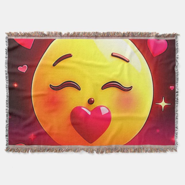 Kissing Emoji Blowing Hearts Throw Blanket (Front)