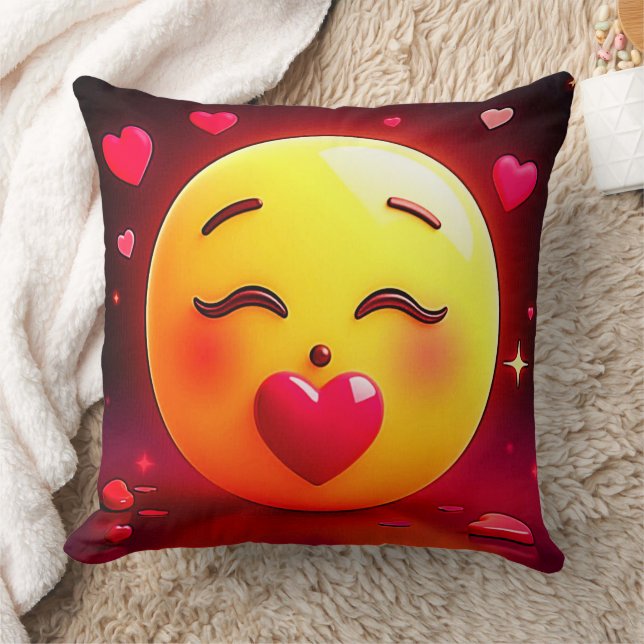Kissing Emoji Blowing Hearts Throw Pillow (Blanket)