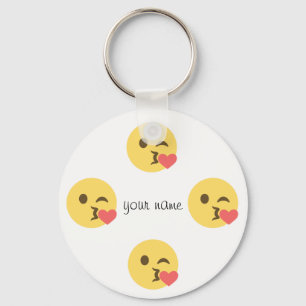 Kissing Emoji Face and '' Your Name Here " Keychain